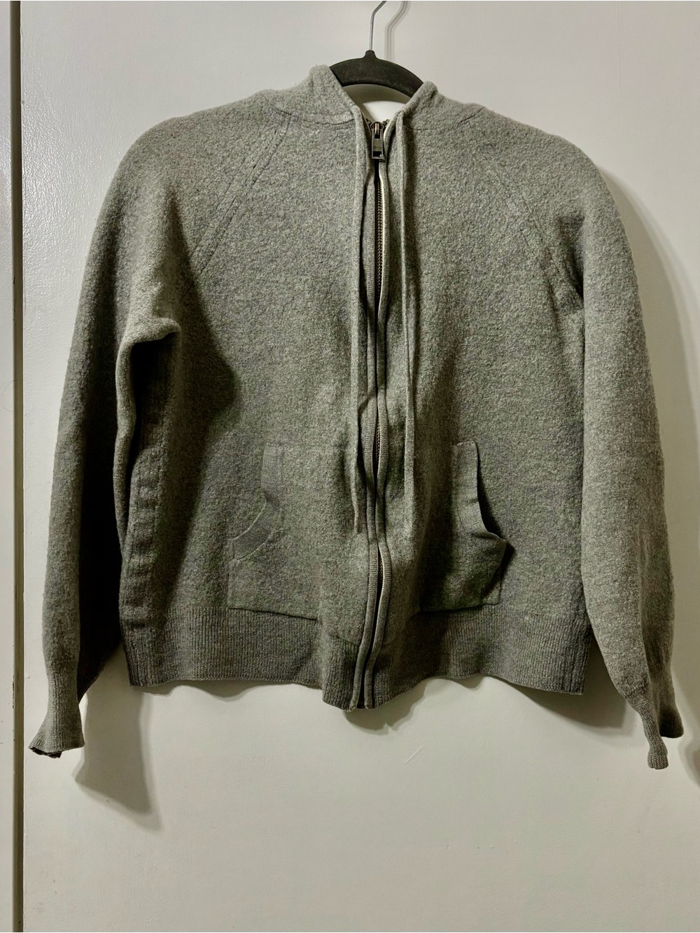 Women’s Gray Full-Zip Wool Merino Blend Sweater Hoodie